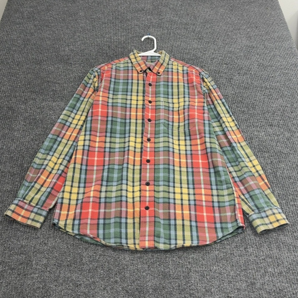 LL Bean Shirt‎ Mens M-Tall Multicolor Cotton Plaid Button Down Slightly Fitted